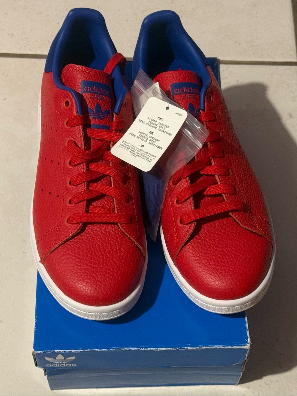 adidas Stan Smith Red Leather Sneakers with Blue Interior 9.5